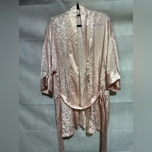 VINTAGE VICTORIA'S SECRET GOLD LABEL KIMONO ROBE BABY PINK Satin ONE SIZE 80s